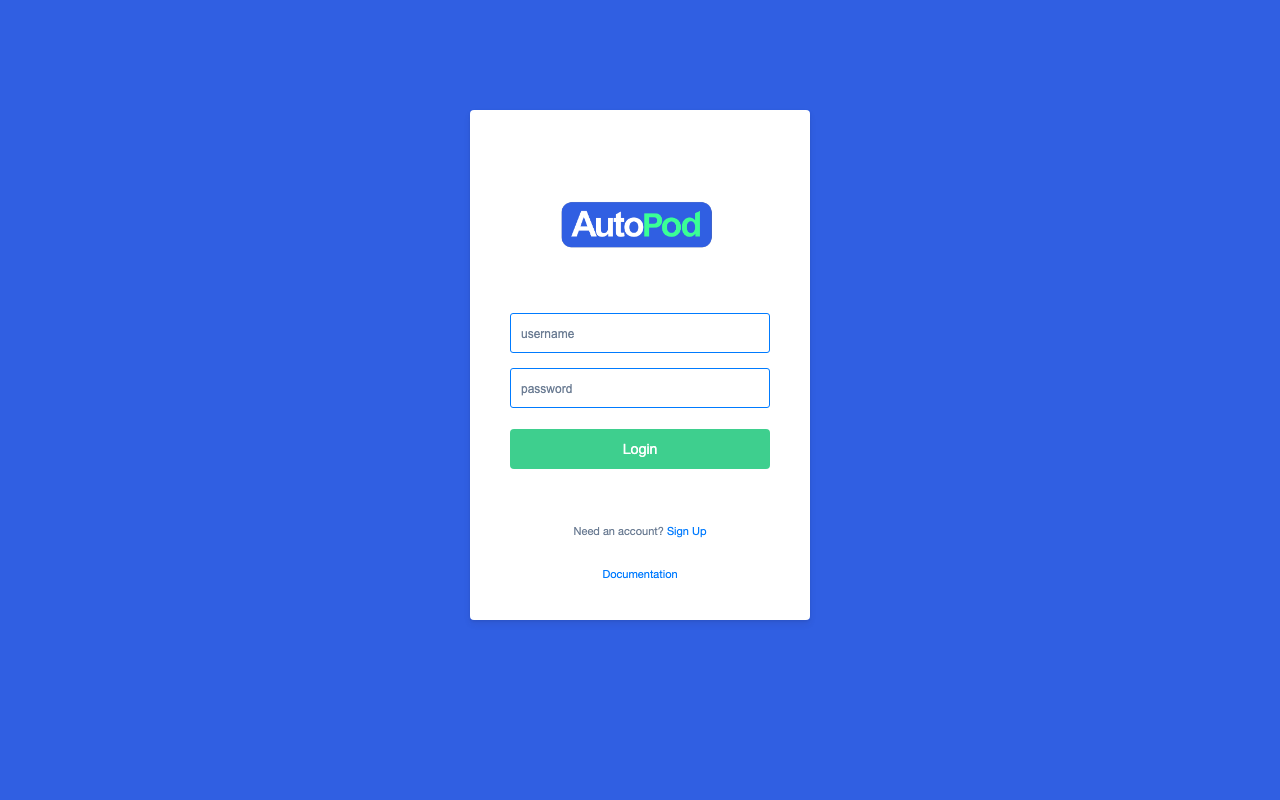 AutoPod sign-in page