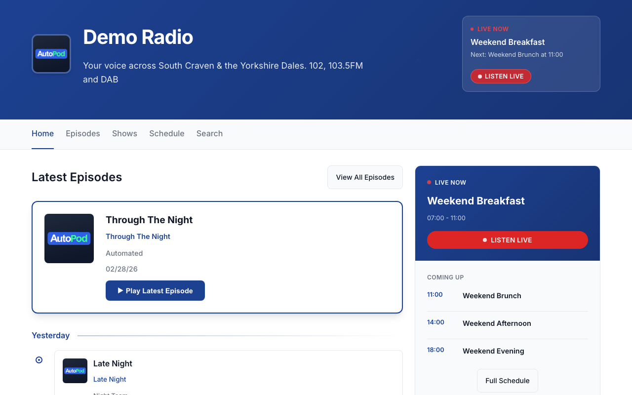 AutoPod Sites homepage