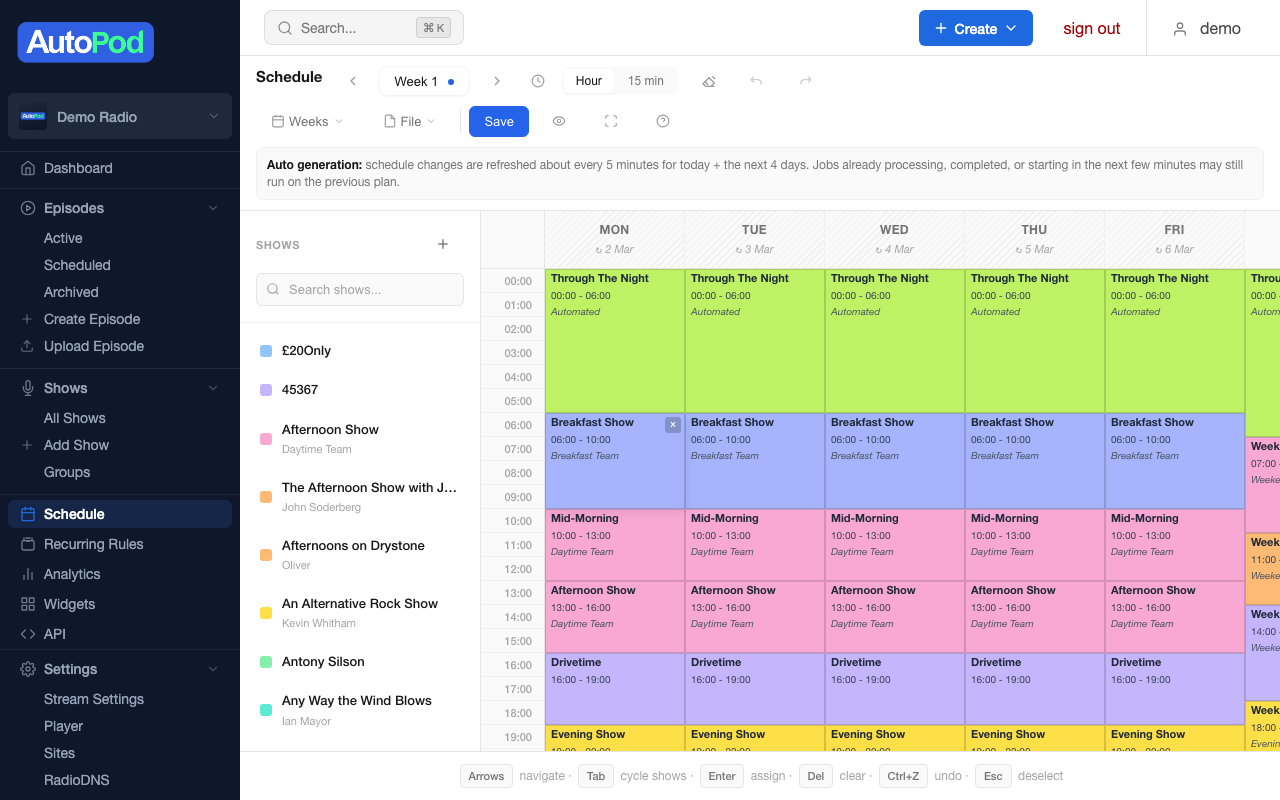 AutoPod schedule builder